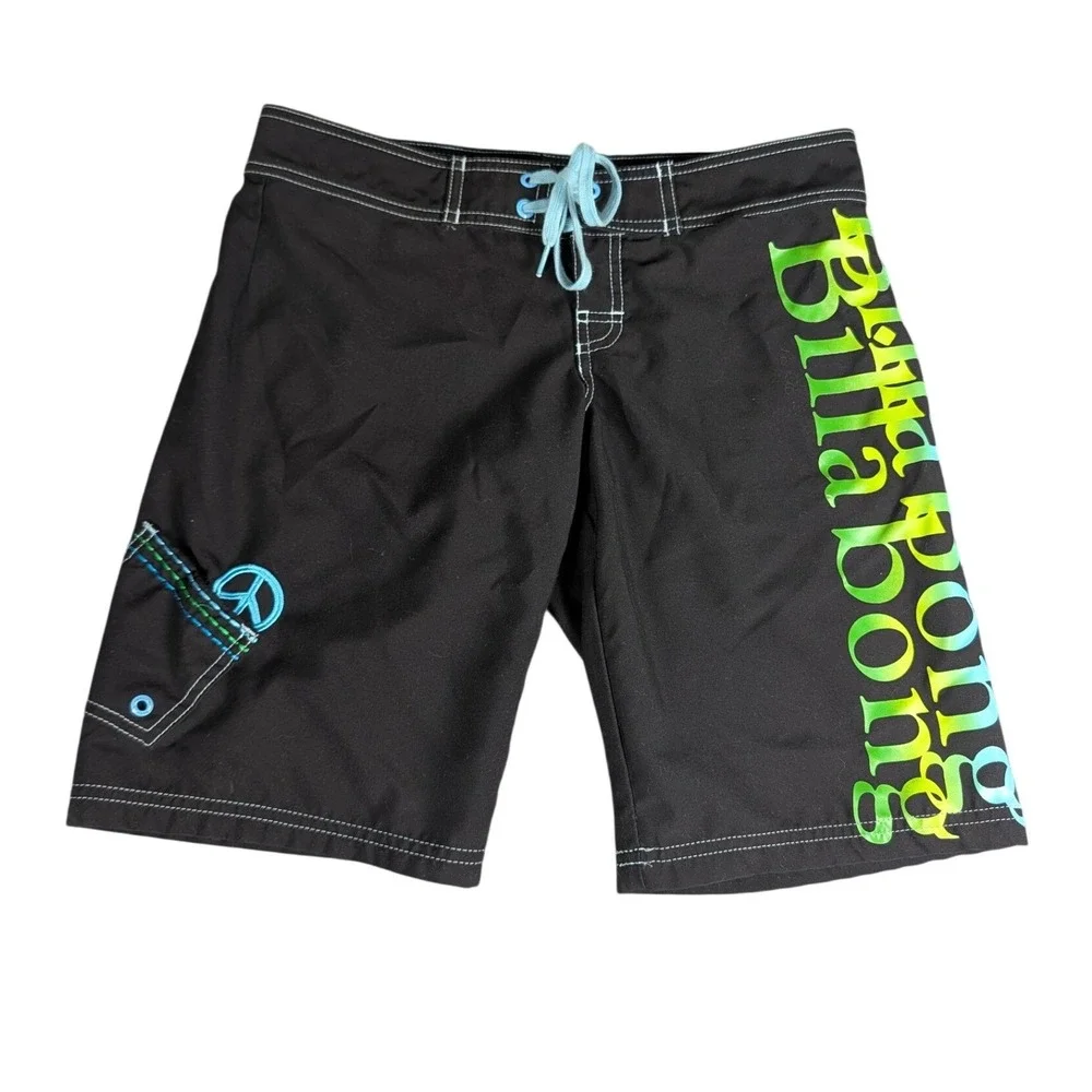 Billabong Mens Board Shorts Black Neon Gradient Logo Peace Sign J101VLOV